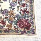 Ivory Purple   Green Floral 33in Square Scarf Rolled Edge Vintage 