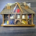 Vintage Sewing Kit House Wooden Display Thimbles Thread Scissors New Sealed