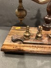 Antique Vintage Wood And Metal Postal Apothecary Balance Scale W weights  r32