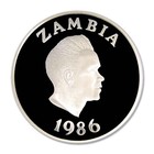 1986 Zambia Large Proof Silver 10 Kwacha- Flufftail Bird