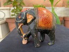 1850 s Antique Old Handmade Wooden Elephant Figurine With Hand Painted Motifs