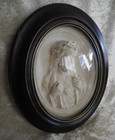 Antique Wooden Frame  Curved Glass  Limestone Meerschaum  Our Lord Jezus Christ