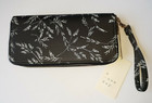 New Day Womens Double Zipper Wallet Clutch Wrist Bag Vegan Black Floral Zip