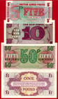 Rare British Armed Forces  baf  Unc Notes - 5  10  50 Pence   1 Pound Series 4-6