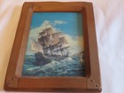 Vintage 1970 s 3d Lenticular Image Of Sailboat In Rough Water  Wooden Frame 7 