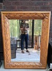 Huge Heavy Vtg Solid Wood Hand-carved Mirror 47x36 Cabin Organic Boho Statement