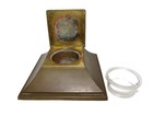 Rare - Antique Vintage Glass Inkwell In Weighted Brass Lidded Desk Box