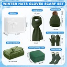 7 Pcs Winter Gift Set For Woman Hat Scarf Gloves Set Throw Blanket Crew Green