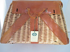 Vintage Creel Fly Fishing Wicker   Leather Basket With Strap