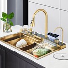 Flying Rain Stainles Steel Waterfall Kitchen Sink W Pull Down Faucet Gold 29 5in