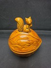 Vtg  Roc Ceramic Squirrel On Acorn Nut Dish Lidded Bowl 7 5x6x5 Inch Fall Autumn