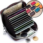 Rfid Blocking Women Men Genuine Leather Wallet Credit Card Holder Zipper Pocket