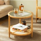 Round Coffee Table wood Living Room Table 2 Tier Indoor End Table  free Standing