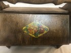 Vintage Wooden Sewing Box Basket 2 Hinged Door Lids Carrying Handle Small