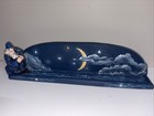 Vintage Bohemian Celestial Moon Stars Wizard Clouds Incense Burner Blue
