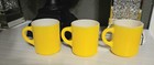 Vintage Yellow Milk Glass Coffee Mugs Cups Set Of 3 Textured Stackable C Handle