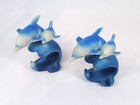 Set Of 2 Blue Dolphin Figurines On Wave Resin Coastal Decor 3 5  Tall
