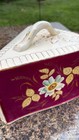 Lg  Vintage Porcelain Cheese Dome Cover Only Red Floral Gold Gilt Triangular 9 