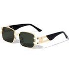 Vintage Square Gold Metal Sunglasses Dark Green Lens Luxury Retro Women Lentes