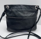 Margot New York Leather Shoulder Purse Small Crossbody Bag Silver Grommets Black