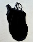 Gk Elite Leotard Gymnastics Black Asymmetrical Velvet Rhinestone Strappy Leo Axs