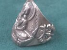 Estate Unique Antique Sterling Silver Buddhist Theme Ring  Size 6 25