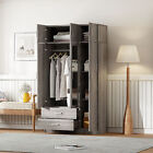 3-door Mirror Wardrobe Wood Armoire Closet Storage Cabinet Organizer W 2 Drawers