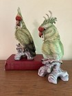 Vintage Andrea By Sadek Porcelain Green Cockatoos Parrots Birds Chinoiserie Pair