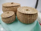 Round Stand Alone Flexible Seagrass Round Baskets Set Of 3 Different Sizes Lids