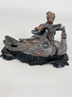Elegant Antique Carved Chinese Woman W custom Wooden Base Soapstone Statue