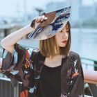 Silk Hand Fan Japanese Blue Wav Tsunami Folding Fan With Pendant  Random Color