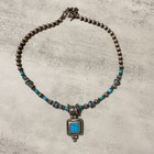 Handmade Sterling Silver Turquoise Pendant Beaded Necklace 18 5  Signed 46 25 G