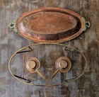 Antique Vintage Copper Brass Chafing Dish Hammered Long Oval Stand Complete