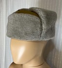 Soviet Wwii Winter Ushanka Hat  Light Gray Fur  Cotton Top