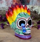 Flaming Hair Sugar Skull   Insect Day Of The Dead Clay Handmade Mexican Folk Art
