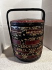 Asian Chinese Black Wood Bamboo Gold Lacquer Wedding Basket Lg  3 Tier 18    Tall
