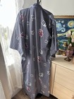 Unisex Adult Blue Cotton Woven Kimono Robe Kanji Print Size M