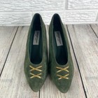 Vintage Carriage Court Green Suede Heels Gold Chain Embellishments Size 6m