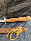 Vintage Thai Dha Sword Hand Carved Wood Scabbard Machete Burmese Signed