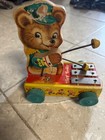 Vintage Fisher Price Tiny Teddy   635 Wooden Pull Toy Xylophone 1962