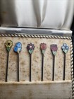 Lot Of 6 Vintage Sterling Silver By  Meka Denmark Enamel Cocktail Picks 1940s
