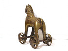 Antique Indian Bronze Temple Toy Horse On Wheels Cast Brass Figurine