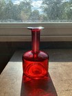 Mcm Blown Glass Red Ombre Bottle vase With Flared Top  Clear Edges 7  Tall