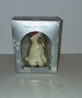 White Poodle Dog Figurine With Dark Face Christmas Tree Ornament With Santa Hat