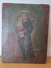Antique 18thc Mexican Colonial Oil On Canvas Painting Saint Anthony Padua Christ