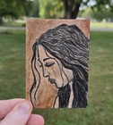 Aceo Original Painting Charcoal Portrait  Miniature Art Card  Art By Kacie 