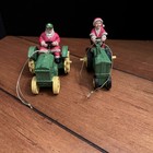Santa   Mrs Claus John Deere Tractor Christmas Ornaments - Rare Pair