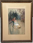 Antique Ernest Linzell  victorian Ice Skating   Sled Courting Scene  Painting