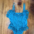 Vintage 80 s 90s Unbranded M Lingerie Teddy Floral Lace Sheer Nylon Teal Kk14