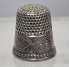 Antique Mkd Ketcham   Mcdougall Sterling Silver Etched Floral Thimble Size 9 Usa